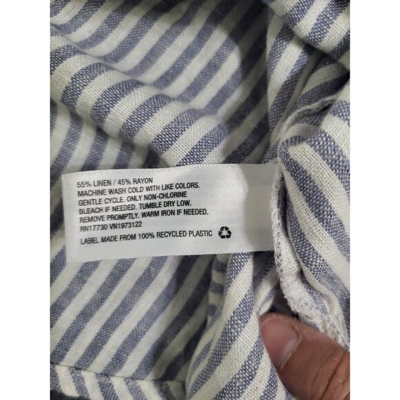 Universal Thread Women's Small Linen Blend Button Up Top Stripes Beach Coastal - Picture 8 of 8